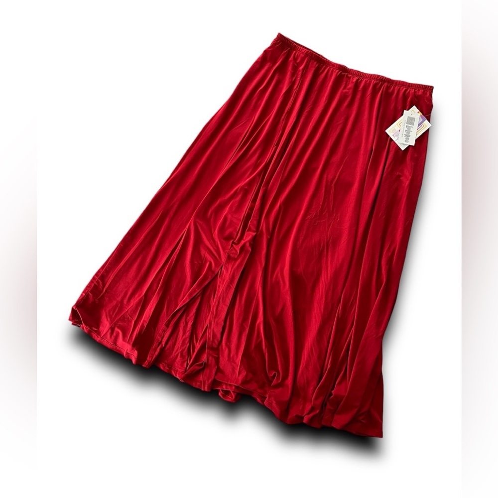 LuLaRoe Jennifer Flared Midi Skirt with Side Slit • Solid Red